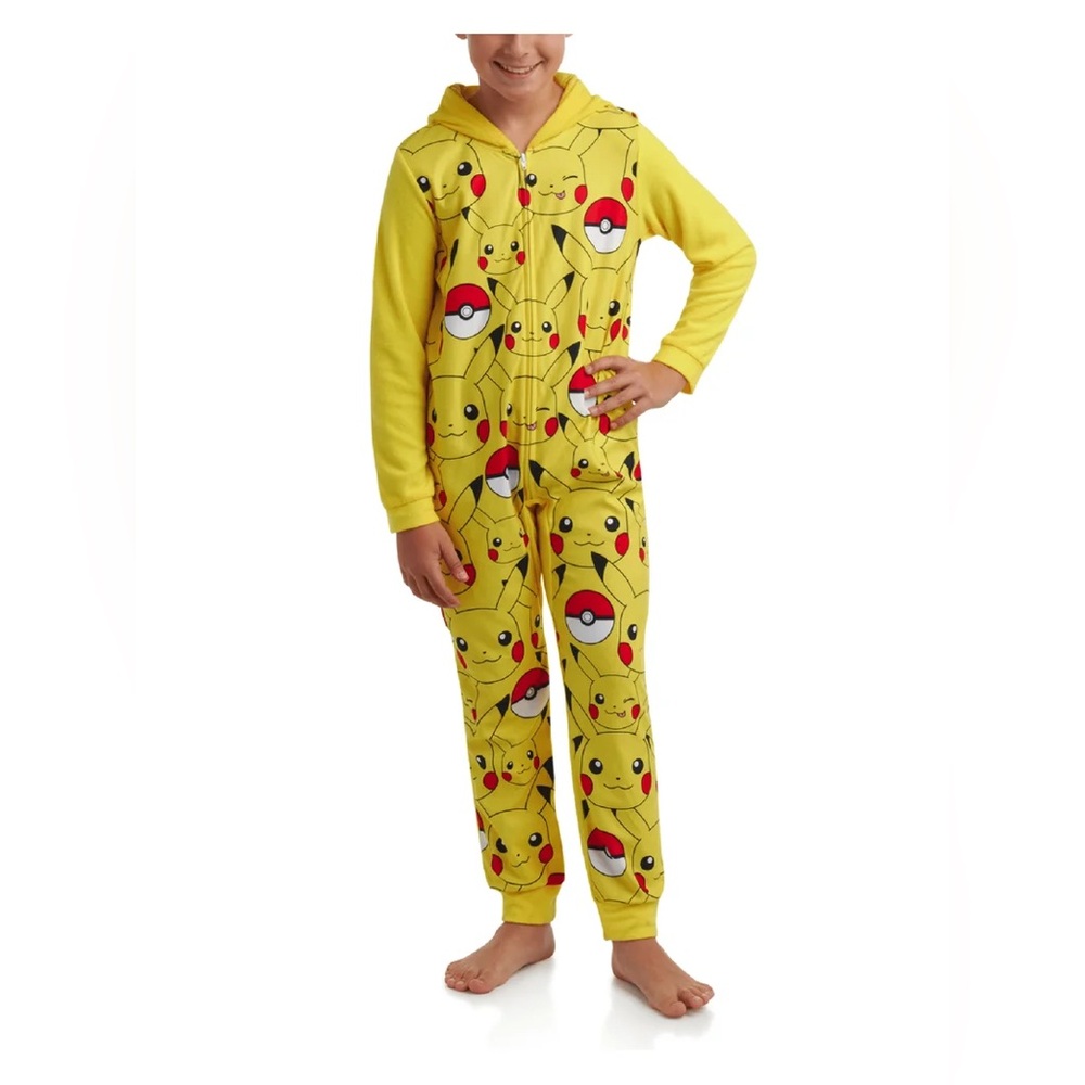 Pokemon Pikachu hooded one-piece pajama set zip-up closure 3D ears on hood 14/16